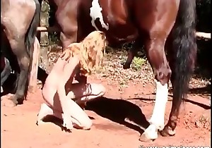 Horse and impressive lady having crazy action