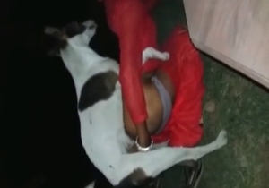 Slut in red enjoys fucking with a dog