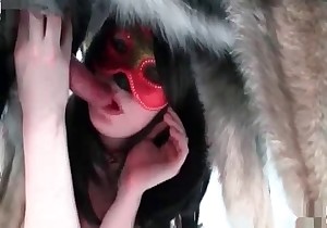 My masked wife is enjoying our dog