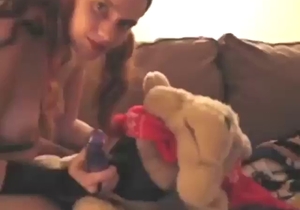 Plush toy fuck scene from a stacked teen
